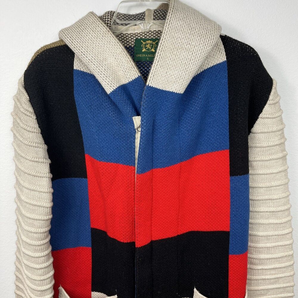 One In A Million Sweater Block Zip Cardigan - Men's Size Large Made in Turkey - Picture 2 of 9